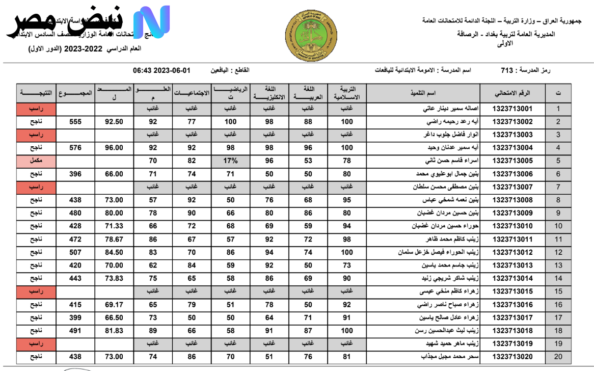 بصيغة PDF.. رابط نتائج السادس الابتدائي الدور الثاني 2025 دهوك – كركوك عبر موقع نتائجنا فور إعلانها رسميًا